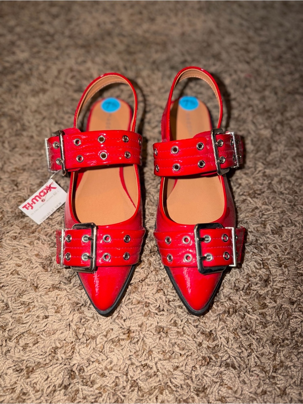 Madden Girl Red Patent Pointed Slingback Flats with Buckles